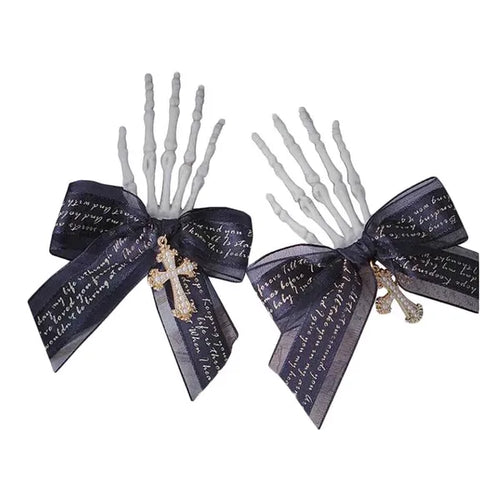 1 Pair Handmade Black Skull Finger Skeleton Hair Clips