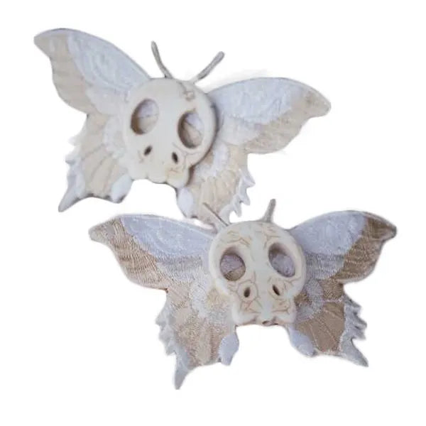 1 Pair Handmade White Moth Skull Hair Clips Halloween Gothic