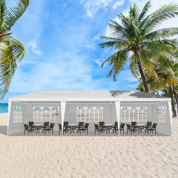 1 Set of 10'x30' Party Tent Canopy for Outdoor Weddings, Heavy-Duty Waterproof Event Shelter with Removable Sidewalls, Ideal for Parties, Booths, and Gatherings.