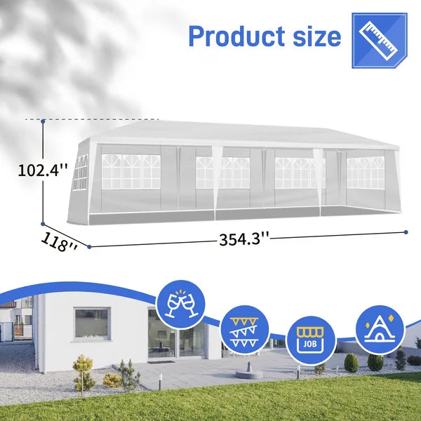 1 Set of 10'x30' Party Tent Canopy for Outdoor Weddings, Heavy-Duty Waterproof Event Shelter with Removable Sidewalls, Ideal for Parties, Booths, and Gatherings.