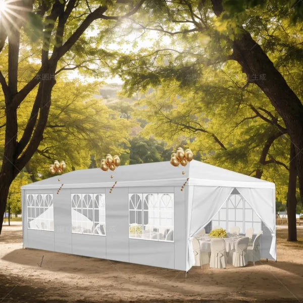 1 Set of 10'x30' Party Tent Canopy for Outdoor Weddings, Heavy-Duty Waterproof Event Shelter with Removable Sidewalls, Ideal for Parties, Booths, and Gatherings.