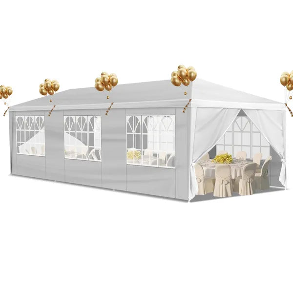 1 Set of 10'x30' Party Tent Canopy for Outdoor Weddings, Heavy-Duty Waterproof Event Shelter with Removable Sidewalls, Ideal for Parties, Booths, and Gatherings.