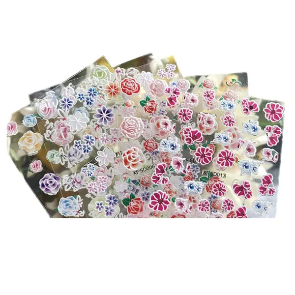10 Sheets Random Patterned 3D Rose Nail Stickers