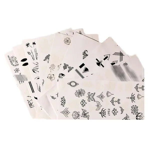 10 Sheets Random Patterned Vintage Black Nail Stickers