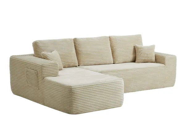 104.3''Cloud Sectional Couch with L-Shaped Chaise,Modern Modular Sofa with Deep Seat, with side pockets ,Upholstered Couches for Living Room Bedroom,No Assembly Required,(Plush Fabric),Beige