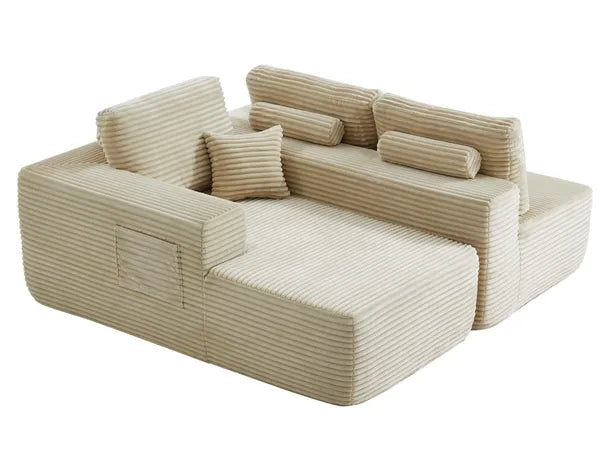104.3''Cloud Sectional Couch with L-Shaped Chaise,Modern Modular Sofa with Deep Seat, with side pockets ,Upholstered Couches for Living Room Bedroom,No Assembly Required,(Plush Fabric),Beige
