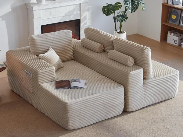 104.3''Cloud Sectional Couch with L-Shaped Chaise,Modern Modular Sofa with Deep Seat, with side pockets ,Upholstered Couches for Living Room Bedroom,No Assembly Required,(Plush Fabric),Beige