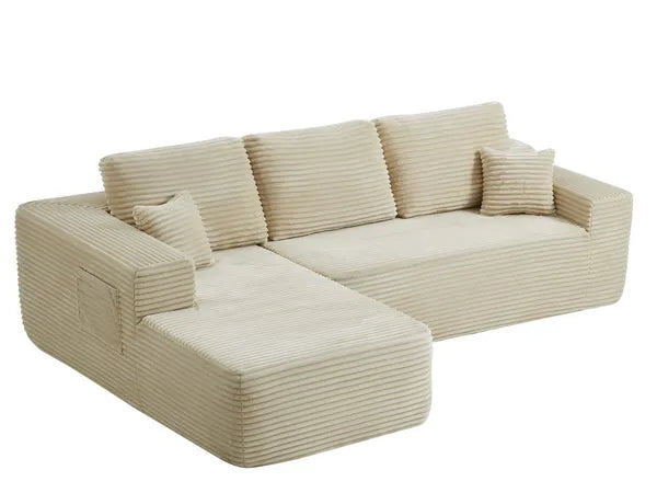 104.3''Cloud Sectional Couch with L-Shaped Chaise,Modern Modular Sofa with Deep Seat, with side pockets ,Upholstered Couches for Living Room Bedroom,No Assembly Required,(Plush Fabric),Beige