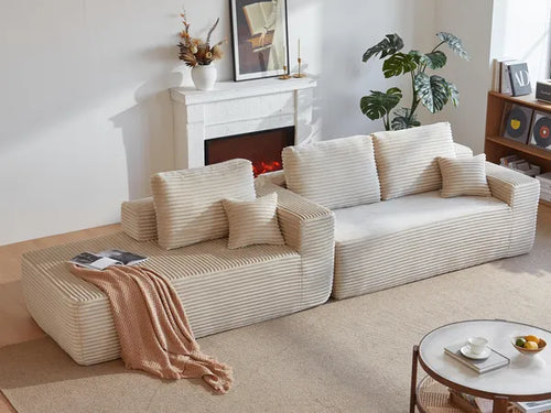104.3''Cloud Sectional Couch with L-Shaped Chaise,Modern Modular Sofa with Deep Seat, with side pockets ,Upholstered Couches for Living Room Bedroom,No Assembly Required,(Plush Fabric),Beige