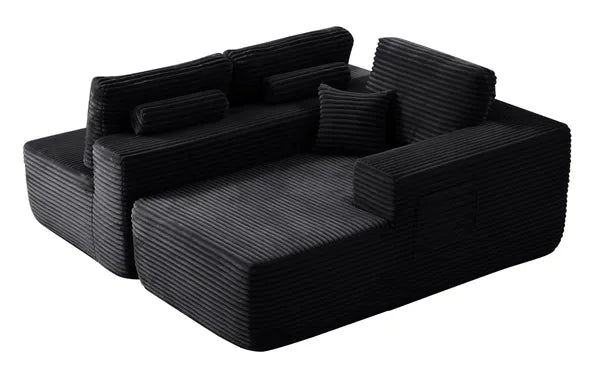 104.3''Cloud Sectional Couch with L-Shaped Chaise,Modern Modular Sofa with Deep Seat, with side pockets ,Upholstered Couches for Living Room Bedroom,No Assembly Required,(Plush Fabric),BLACK,Right