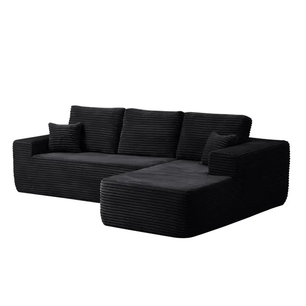 104.3''Cloud Sectional Couch with L-Shaped Chaise,Modern Modular Sofa with Deep Seat, with side pockets ,Upholstered Couches for Living Room Bedroom,No Assembly Required,(Plush Fabric),BLACK,Right