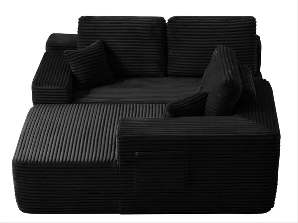 104.3''Cloud Sectional Couch with L-Shaped Chaise,Modern Modular Sofa with Deep Seat, with side pockets ,Upholstered Couches for Living Room Bedroom,No Assembly Required,(Plush Fabric),BLACK,Right