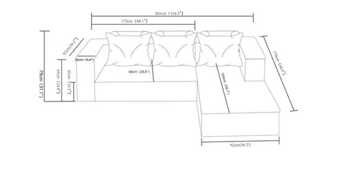 104.3''Cloud Sectional Couch with L-Shaped Chaise,Modern Modular Sofa with Deep Seat, with side pockets ,Upholstered Couches for Living Room Bedroom,No Assembly Required,(Plush Fabric),BLACK,Right