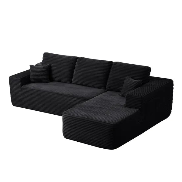 104.3''Cloud Sectional Couch with L-Shaped Chaise,Modern Modular Sofa with Deep Seat, with side pockets ,Upholstered Couches for Living Room Bedroom,No Assembly Required,(Plush Fabric),BLACK,Right