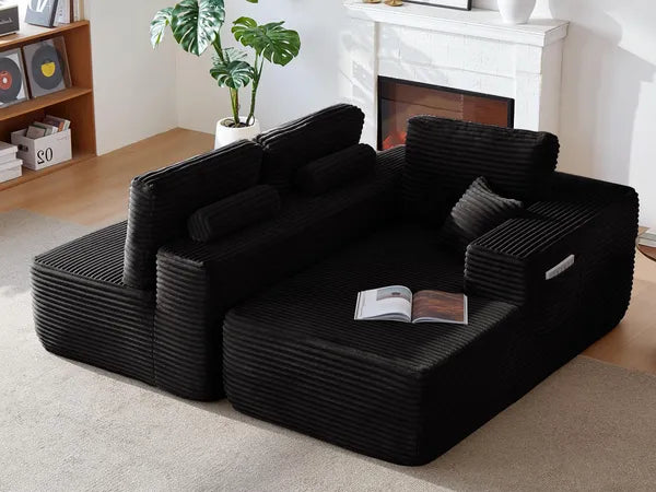 104.3''Cloud Sectional Couch with L-Shaped Chaise,Modern Modular Sofa with Deep Seat, with side pockets ,Upholstered Couches for Living Room Bedroom,No Assembly Required,(Plush Fabric),BLACK,Right