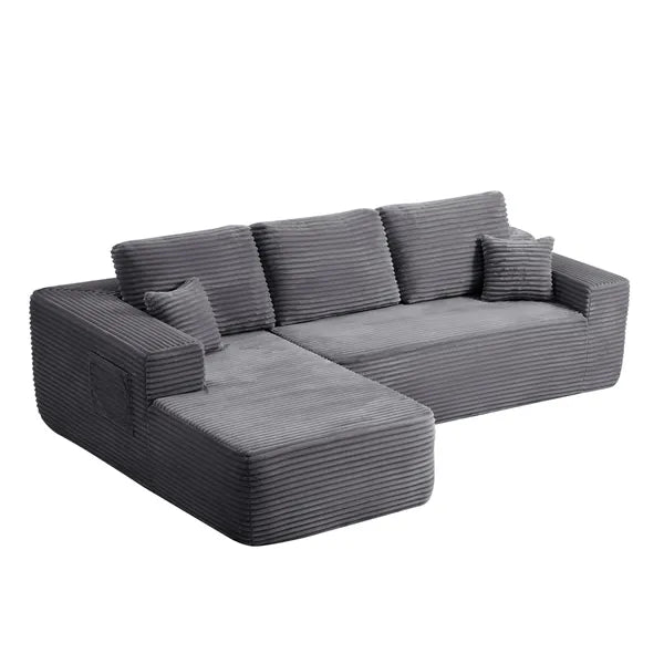 104.3''Cloud Sectional Couch with L-Shaped Chaise,Modern Modular Sofa with Deep Seat, with side pockets ,Upholstered Couches for Living Room Bedroom,No Assembly Required,(Plush Fabric),GREY