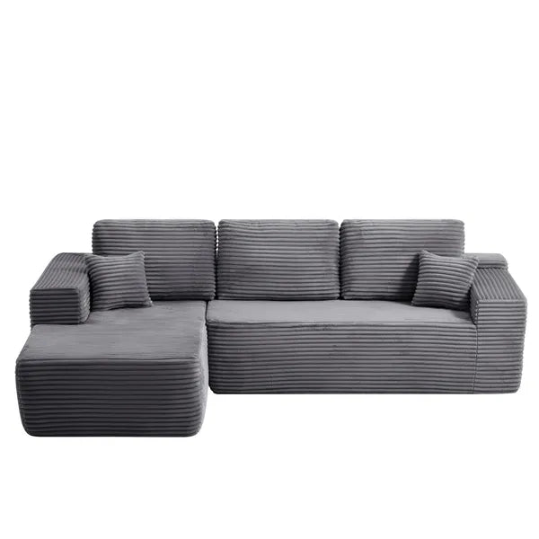 104.3''Cloud Sectional Couch with L-Shaped Chaise,Modern Modular Sofa with Deep Seat, with side pockets ,Upholstered Couches for Living Room Bedroom,No Assembly Required,(Plush Fabric),GREY