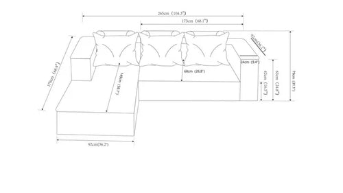 104.3''Cloud Sectional Couch with L-Shaped Chaise,Modern Modular Sofa with Deep Seat, with side pockets ,Upholstered Couches for Living Room Bedroom,No Assembly Required,(Plush Fabric),GREY