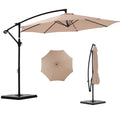 10ft Offset Hanging Outdoor Patio Umbrella with Base Stand Rotate and Tilt, 8 Ribs, UV Protection for Pool Garden Backyard Market, Khaki