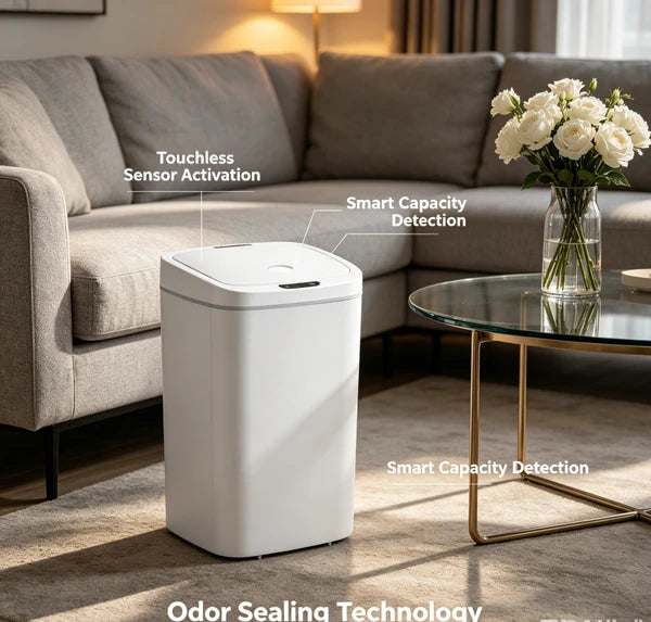 10L Touchless Automatic Sensor Trash Can, Water Resistant Tall Garbage Bin, Sealed Odor Proof Waste Container with Sleek Minimalist White Design for Kitchen Bathroom Home Office Indoor Use