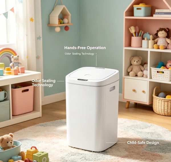 10L Touchless Automatic Sensor Trash Can, Water Resistant Tall Garbage Bin, Sealed Odor Proof Waste Container with Sleek Minimalist White Design for Kitchen Bathroom Home Office Indoor Use