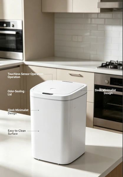 10L Touchless Automatic Sensor Trash Can, Water Resistant Tall Garbage Bin, Sealed Odor Proof Waste Container with Sleek Minimalist White Design for Kitchen Bathroom Home Office Indoor Use