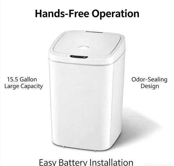 10L Touchless Automatic Sensor Trash Can, Water Resistant Tall Garbage Bin, Sealed Odor Proof Waste Container with Sleek Minimalist White Design for Kitchen Bathroom Home Office Indoor Use