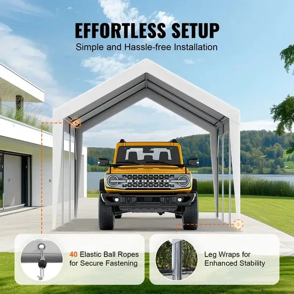 10x20 FT Carport Canopy Replacement Cover Heavy Duty Waterproof UV Resistant Tarp Shelter Top Easy Installation with Elastic Ropes White Only Canopy No Frame