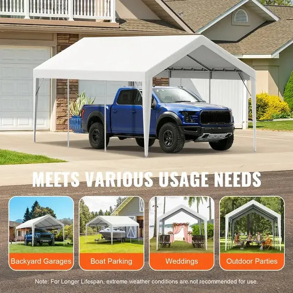 10x20 FT Carport Canopy Replacement Cover Heavy Duty Waterproof UV Resistant Tarp Shelter Top Easy Installation with Elastic Ropes White Only Canopy No Frame