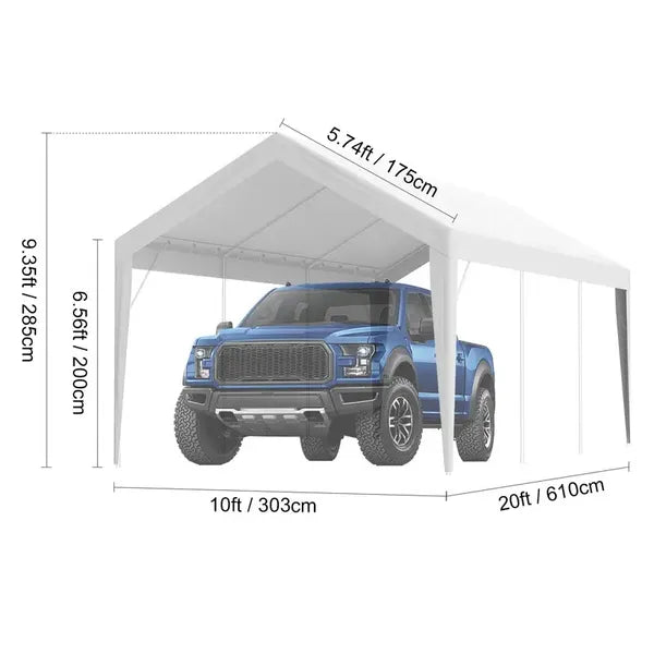 10x20 FT Carport Canopy Replacement Cover Heavy Duty Waterproof UV Resistant Tarp Shelter Top Easy Installation with Elastic Ropes White Only Canopy No Frame