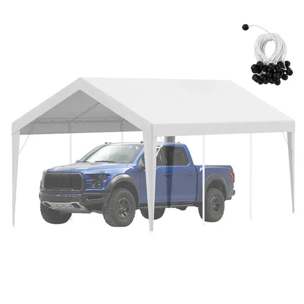 10x20 FT Carport Canopy Replacement Cover Heavy Duty Waterproof UV Resistant Tarp Shelter Top Easy Installation with Elastic Ropes White Only Canopy No Frame