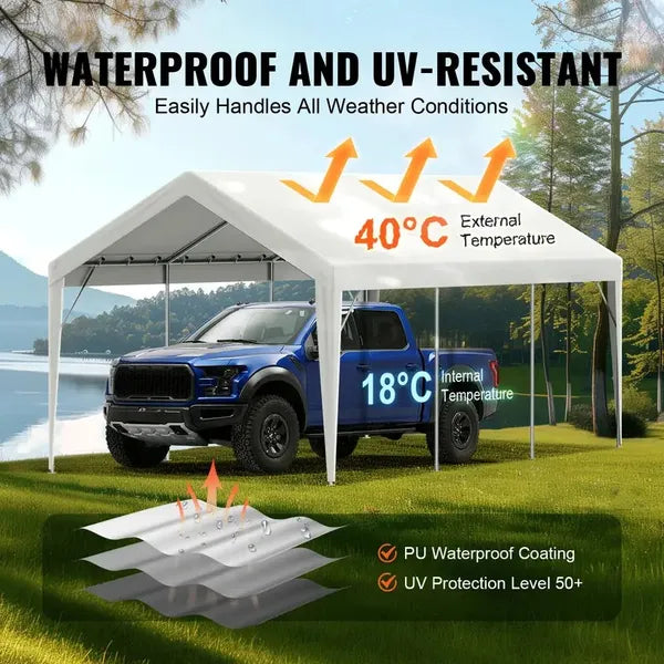 10x20 FT Carport Canopy Replacement Cover Heavy Duty Waterproof UV Resistant Tarp Shelter Top Easy Installation with Elastic Ropes White Only Canopy No Frame