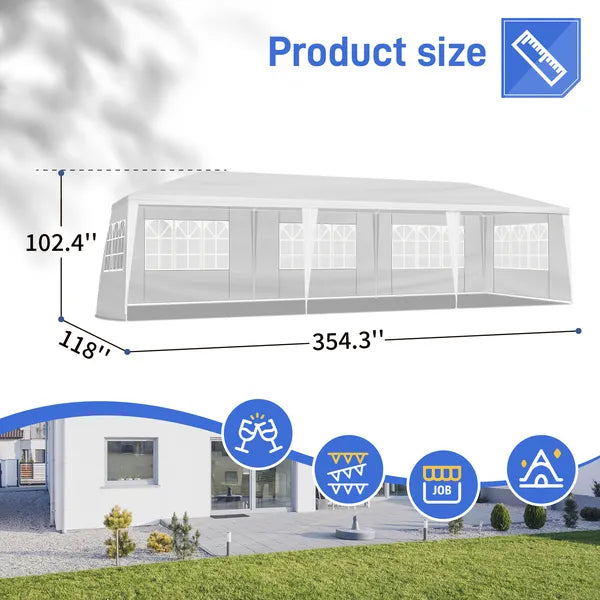 10'x30' Outdoor Party Tent with 8 Removable Sidewalls, Waterproof Canopy Patio Wedding Gazebo, White (self-pickup ONLY)