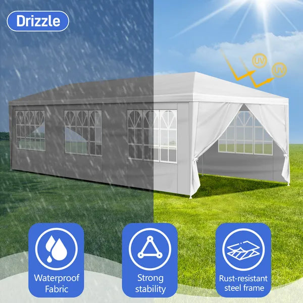 10'x30' Outdoor Party Tent with 8 Removable Sidewalls, Waterproof Canopy Patio Wedding Gazebo, White (self-pickup ONLY)