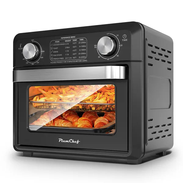 11QT Compact Air Fryer Toaster Oven, 1000W Convection Countertop Oven with Reference Menus, 2-Slice Toaster, Adjustable Time & Temperature, Ideal for Singles & Couples, Black
