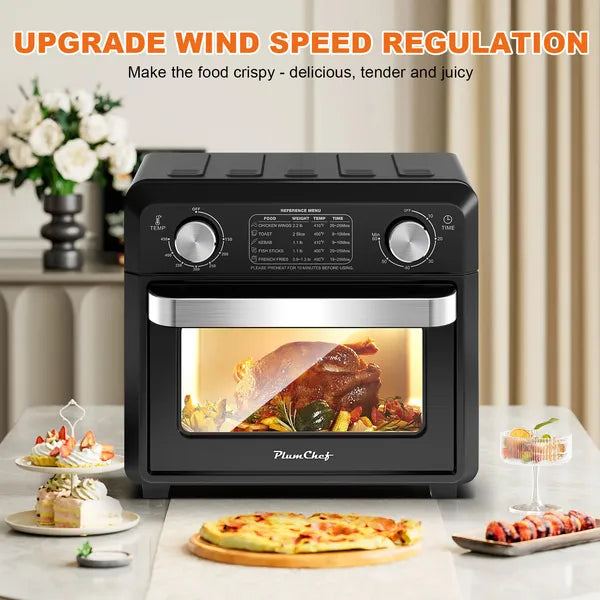 11QT Compact Air Fryer Toaster Oven, 1000W Convection Countertop Oven with Reference Menus, 2-Slice Toaster, Adjustable Time & Temperature, Ideal for Singles & Couples, Black