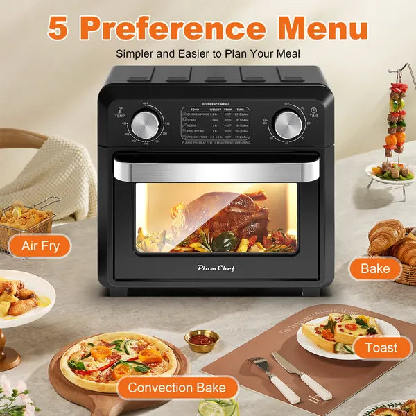 11QT Compact Air Fryer Toaster Oven, 1000W Convection Countertop Oven with Reference Menus, 2-Slice Toaster, Adjustable Time & Temperature, Ideal for Singles & Couples, Black