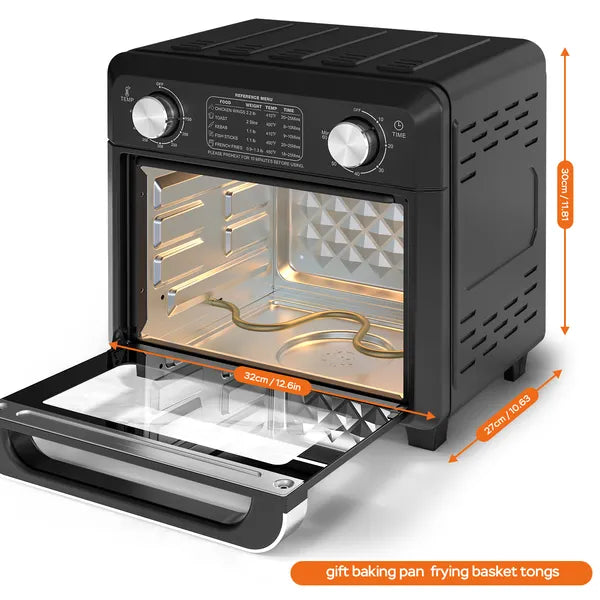 11QT Compact Air Fryer Toaster Oven, 1000W Convection Countertop Oven with Reference Menus, 2-Slice Toaster, Adjustable Time & Temperature, Ideal for Singles & Couples, Black