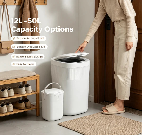 12L-50L Automatic Touchless Sensor Trash Can Combo Set, Waterproof Smart Motion Sensor Garbage Bin, Quiet Close Odor Control Waste Container for Kitchen Bathroom Office Bedroom Home Use