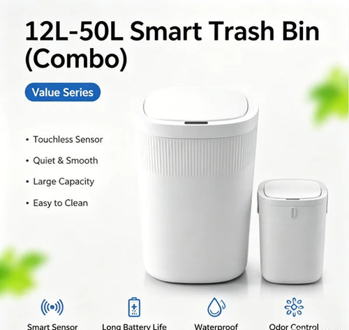 12L-50L Automatic Touchless Sensor Trash Can Combo Set, Waterproof Smart Motion Sensor Garbage Bin, Quiet Close Odor Control Waste Container for Kitchen Bathroom Office Bedroom Home Use