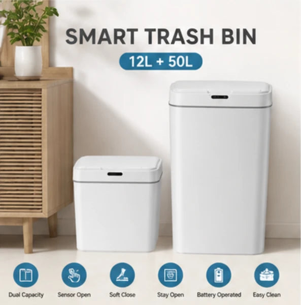 12L-50L Automatic Touchless Sensor Trash Can Combo Set, Waterproof Smart Motion Sensor Garbage Bin, Quiet Close Odor Control Waste Container for Kitchen Bathroom Office Bedroom Home Use