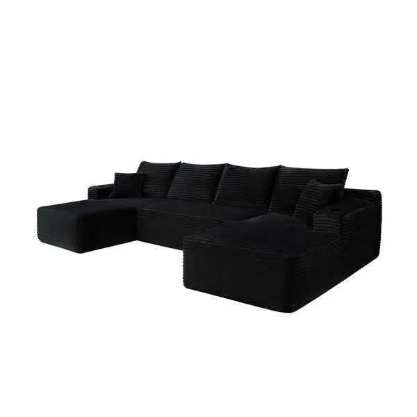 134" Cloud Sectional Sofa with U-Shape Chaise and Side Pockets and Cup holder , Modern Modular Design, Deep Seating, Upholstered Couch for Living Room/Bedroom, No Assembly Required (Plush)Black