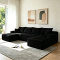 134" Cloud Sectional Sofa with U-Shape Chaise and Side Pockets and Cup holder , Modern Modular Design, Deep Seating, Upholstered Couch for Living Room/Bedroom, No Assembly Required (Plush)Black