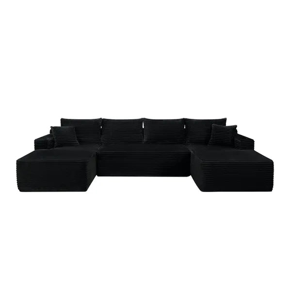 134" Cloud Sectional Sofa with U-Shape Chaise and Side Pockets and Cup holder , Modern Modular Design, Deep Seating, Upholstered Couch for Living Room/Bedroom, No Assembly Required (Plush)Black