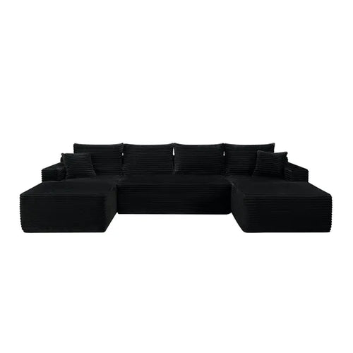 134" Cloud Sectional Sofa with U-Shape Chaise and Side Pockets and Cup holder , Modern Modular Design, Deep Seating, Upholstered Couch for Living Room/Bedroom, No Assembly Required (Plush)Black