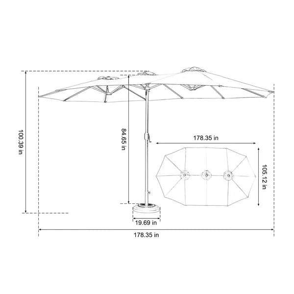 14.8 Ft Double Sided Outdoor Umbrella Rectangular Large with Crank ( khaki )(No Base)