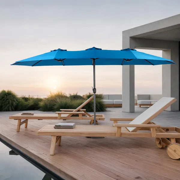 14.8 Ft Double Sided Outdoor Umbrella Rectangular Large with Crank ( khaki )(No Base)