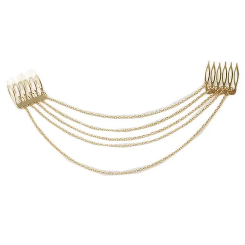 2 Pcs Gold Color Retro Hair Combs Tassels Bridal