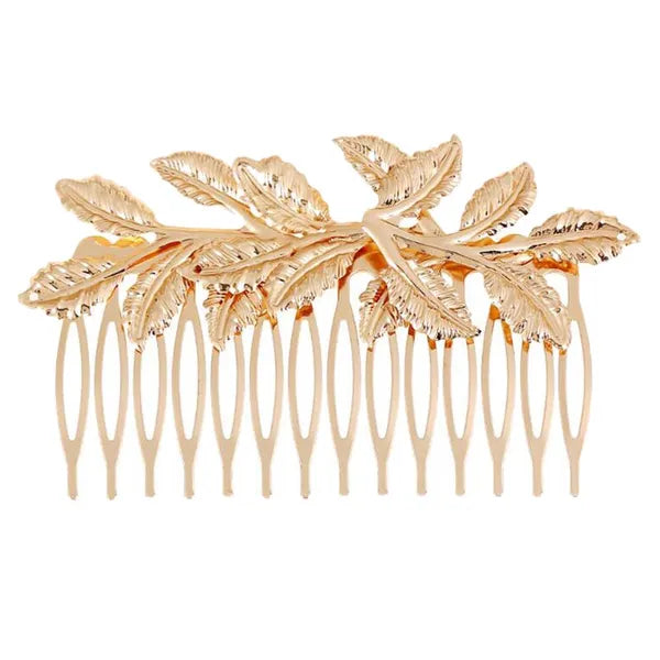 2 Pcs Gold Leaves Metal Hair Combs Bridal 3.9 Inches