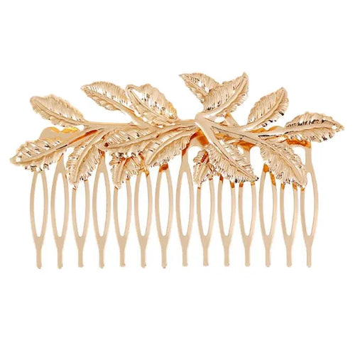 2 Pcs Gold Leaves Metal Hair Combs Bridal 3.9 Inches